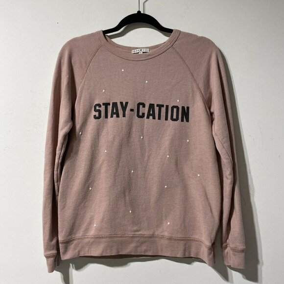 Junk Food Stay-Cation Pink Star Print Crew Neck Sweatshirt Size Small Loungewear - Picture 1 of 8